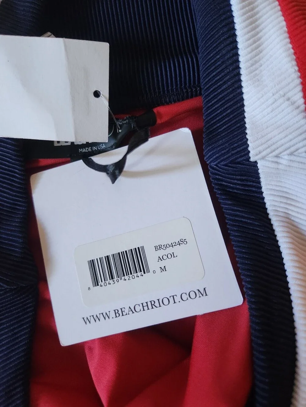 NWT Beach Riot Acol High Rise Bikini Bottom M Red White Navy Ribbed